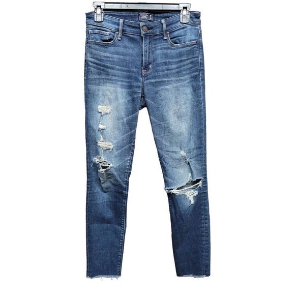 Abercrombie & Fitch Harper Ankle Jeans Blue Medium Wash Womens 26 Distressed - Picture 1 of 15